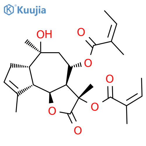 (3S,3aR,4S,6S,6aS,9aS,9bS)-6-hydroxy-3,6,9-trimethyl-2-oxo-2,3,3a,4,5,6,6a,7,9a,9b-decahydroazuleno[4,5-b]furan-3,4-diyl (2E,2'E)bis(2-methylbut-2-enoate) structure