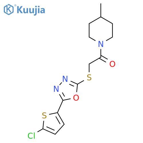 2-{5-(5-chlorothiophen-2-yl)-1,3,4-oxadiazol-2-ylsulfanyl}-1-(4-methylpiperidin-1-yl)ethan-1-one structure