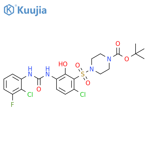 4-[[6-Chloro-3-[N'-(2-chloro-3-fluorophenyl)ureido]-2-hydroxyphenyl]sulfonyl]piperazine-1-carboxylic acid tert-butyl ester structure