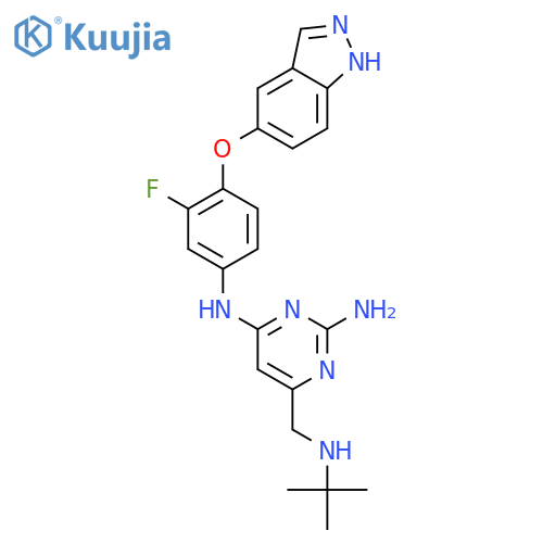 2,4-PYRIMIDINEDIAMINE, 6-[[(1,1-DIMETHYLETHYL)AMINO]METHYL]-N4-[3-FLUORO-4-(1H-INDAZOL-5-YLOXY)PHENYL]- structure