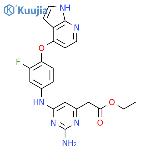 4-PYRIMIDINEACETIC ACID, 2-AMINO-6-[[3-FLUORO-4-(1H-PYRROLO[2,3-B]PYRIDIN-4-YLOXY)PHENYL]AMINO]-, ETHYL ESTER structure