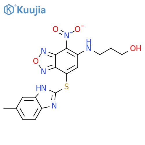 3-({7-(5-methyl-1H-1,3-benzodiazol-2-yl)sulfanyl-4-nitro-2,1,3-benzoxadiazol-5-yl}amino)propan-1-ol structure