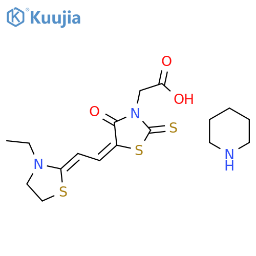 5-((3-Ethylthiazolidin-2-ylidene)ethylidene)-4-oxo-2-thioxothiazolidine-3-acetic acid, compound with piperidine (1:1) structure