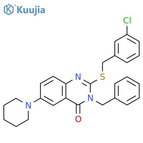 3-benzyl-2-{[(3-chlorophenyl)methyl]sulfanyl}-6-(piperidin-1-yl)-3,4-dihydroquinazolin-4-one structure