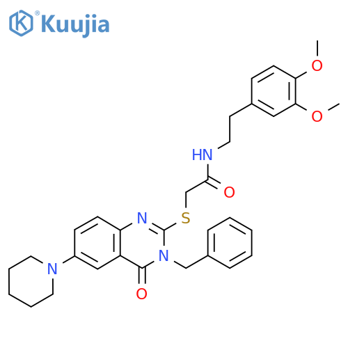 2-{[3-benzyl-4-oxo-6-(piperidin-1-yl)-3,4-dihydroquinazolin-2-yl]sulfanyl}-N-[2-(3,4-dimethoxyphenyl)ethyl]acetamide structure