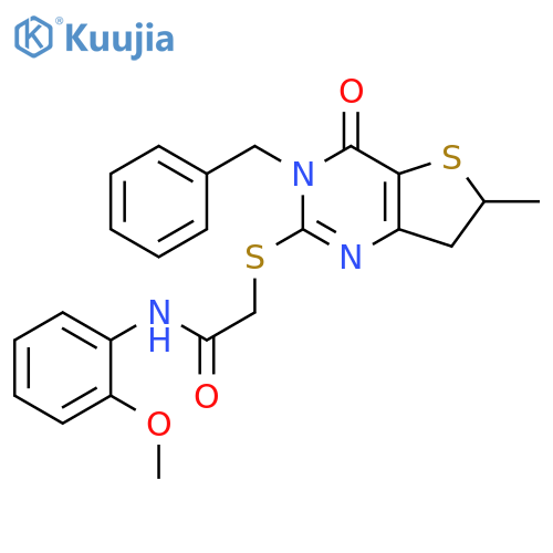 2-({3-benzyl-6-methyl-4-oxo-3H,4H,6H,7H-thieno3,2-dpyrimidin-2-yl}sulfanyl)-N-(2-methoxyphenyl)acetamide structure