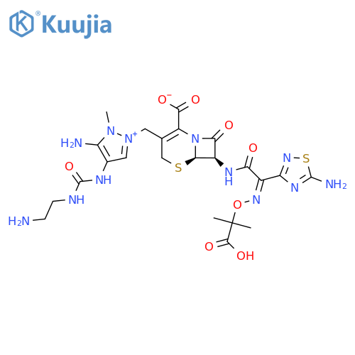5-amino-2-{(6R,7R)-7-(2Z)-2-(5-amino-1,2,4-thiadiazol-3-yl)-2-(1-carboxy-1-methylethoxy)iminoacetamido-2-carboxylato-8-oxo-5-thia-1-azabicyclo4.2.0oct-2-en-3-ylmethyl}-4-{(2-aminoethyl)carbamoylamino}-1-methyl-1H-pyrazol-2-ium structure