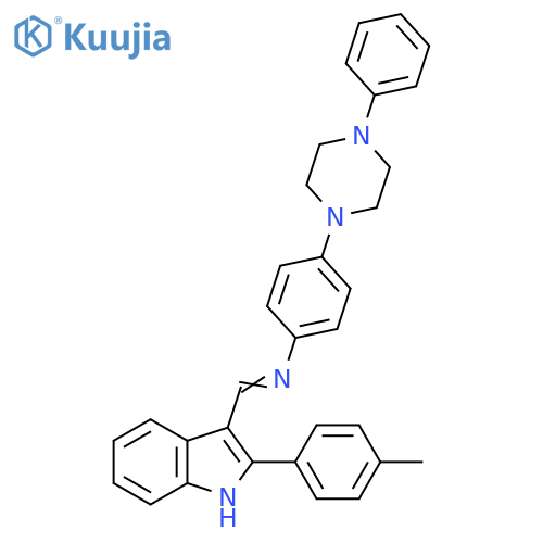 Benzenamine,N-[[2-(4-methylphenyl)-1H-indol-3-yl]methylene]-4-(4-phenyl-1-piperazinyl)- structure