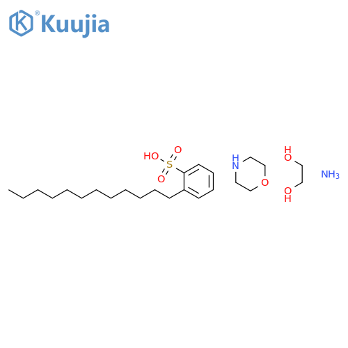 Benzenesulfonic acid, dodecyl-, compds. with ammonia-ethylene glycol reaction product morpholine derivs. residues structure