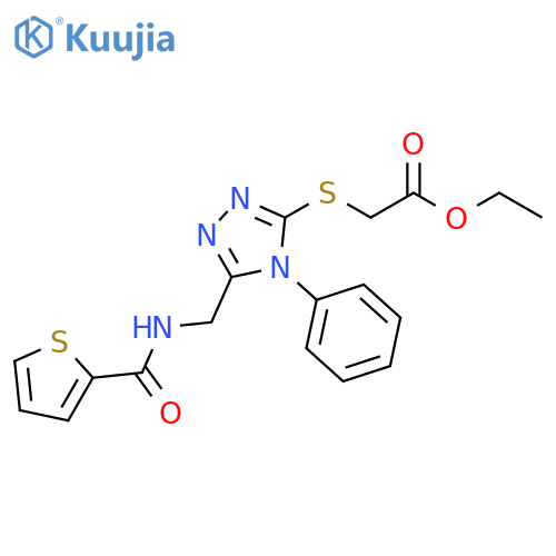 ethyl 2-[(4-phenyl-5-{[(thiophen-2-yl)formamido]methyl}-4H-1,2,4-triazol-3-yl)sulfanyl]acetate structure