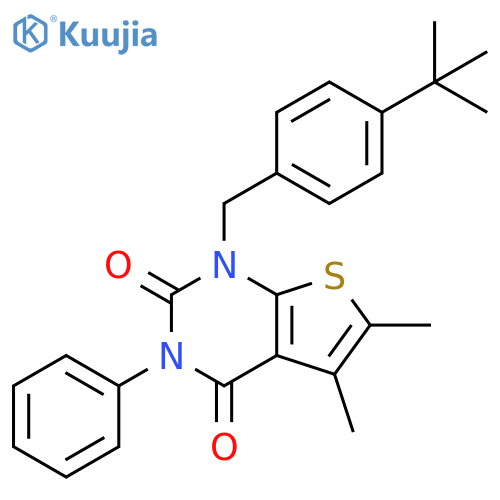 1-(4-tert-butylphenyl)methyl-5,6-dimethyl-3-phenyl-1H,2H,3H,4H-thieno2,3-dpyrimidine-2,4-dione structure