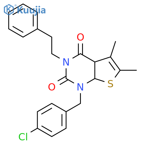 1-[(4-Chlorophenyl)methyl]-5,6-dimethyl-3-(2-phenylethyl)-4a,7a-dihydrothieno[2,3-d]pyrimidine-2,4-dione structure