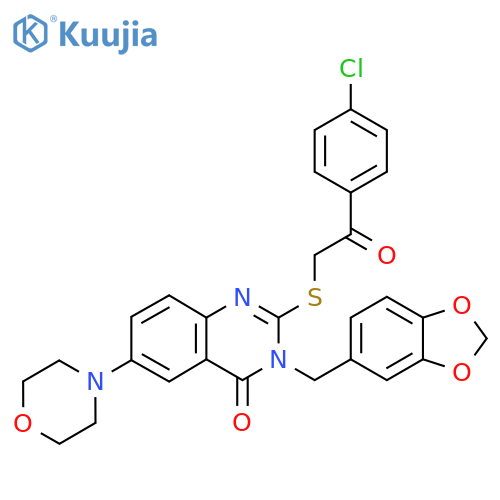 3-(2H-1,3-benzodioxol-5-yl)methyl-2-{2-(4-chlorophenyl)-2-oxoethylsulfanyl}-6-(morpholin-4-yl)-3,4-dihydroquinazolin-4-one structure