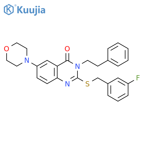 2-{(3-fluorophenyl)methylsulfanyl}-6-(morpholin-4-yl)-3-(2-phenylethyl)-3,4-dihydroquinazolin-4-one structure