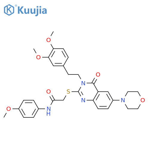 2-({3-2-(3,4-dimethoxyphenyl)ethyl-6-(morpholin-4-yl)-4-oxo-3,4-dihydroquinazolin-2-yl}sulfanyl)-N-(4-methoxyphenyl)acetamide structure