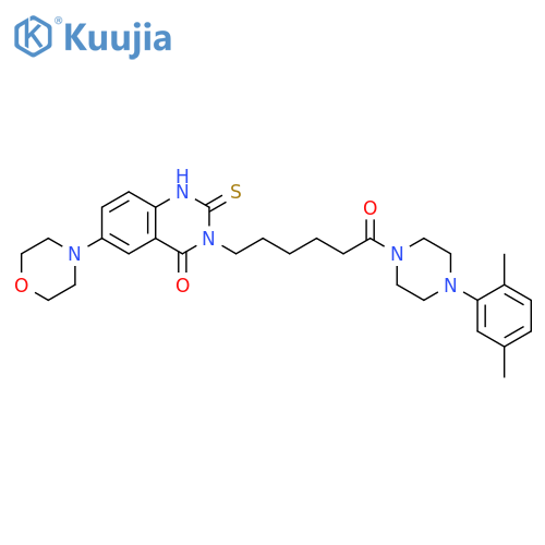 3-{6-4-(2,5-dimethylphenyl)piperazin-1-yl-6-oxohexyl}-6-(morpholin-4-yl)-2-sulfanylidene-1,2,3,4-tetrahydroquinazolin-4-one structure