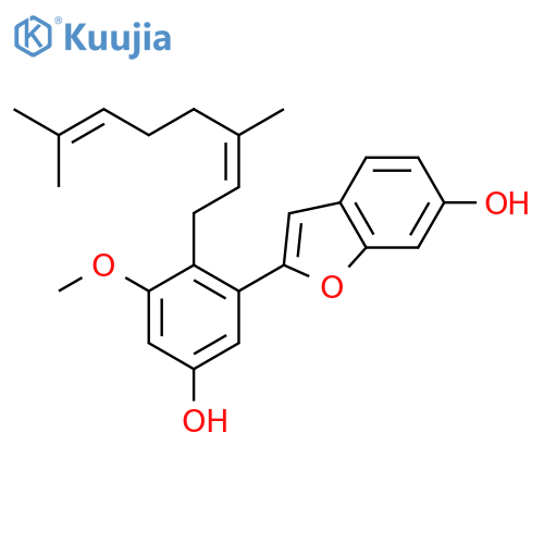 2-{2-[(2E)-3,7-dimethylocta-2,6-dien-1-yl]-5-hydroxy-3-methoxyphenyl}-1-benzofuran-6-ol structure
