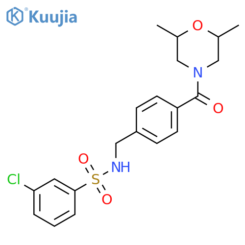 3-chloro-N-{4-(2,6-dimethylmorpholine-4-carbonyl)phenylmethyl}benzene-1-sulfonamide structure