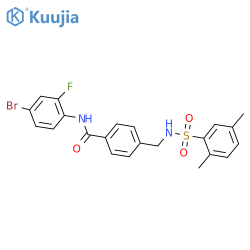 N-(4-bromo-2-fluorophenyl)-4-(2,5-dimethylbenzenesulfonamido)methylbenzamide structure
