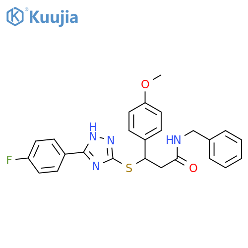 N-benzyl-3-{3-(4-fluorophenyl)-1H-1,2,4-triazol-5-ylsulfanyl}-3-(4-methoxyphenyl)propanamide structure