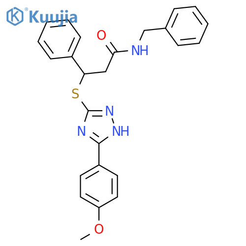 N-benzyl-3-{3-(4-methoxyphenyl)-1H-1,2,4-triazol-5-ylsulfanyl}-3-phenylpropanamide structure