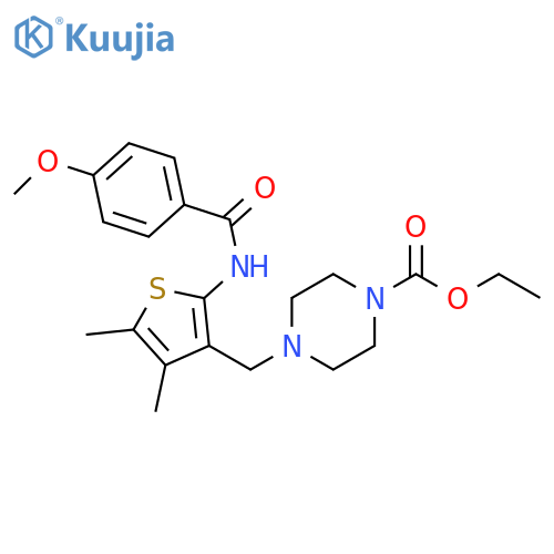 ethyl 4-{[2-(4-methoxybenzamido)-4,5-dimethylthiophen-3-yl]methyl}piperazine-1-carboxylate structure
