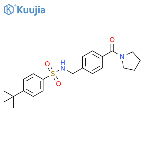 4-tert-butyl-N-{[4-(pyrrolidine-1-carbonyl)phenyl]methyl}benzene-1-sulfonamide structure