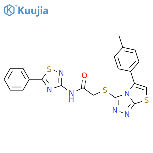 2-{5-(4-methylphenyl)-1,2,4triazolo3,4-b1,3thiazol-3-ylsulfanyl}-N-(5-phenyl-1,2,4-thiadiazol-3-yl)acetamide structure