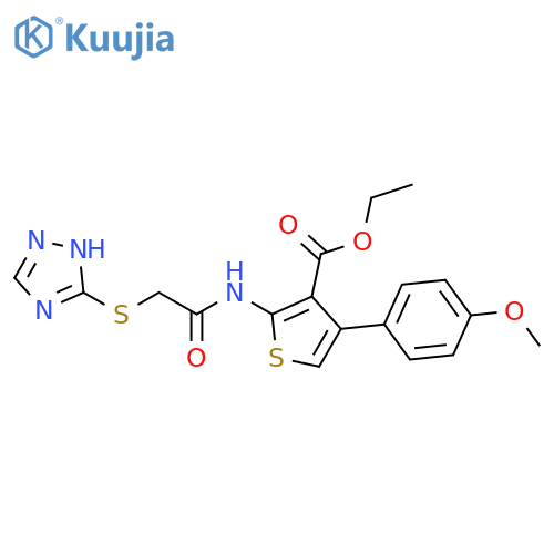 ethyl 4-(4-methoxyphenyl)-2-2-(1H-1,2,4-triazol-3-ylsulfanyl)acetamidothiophene-3-carboxylate structure