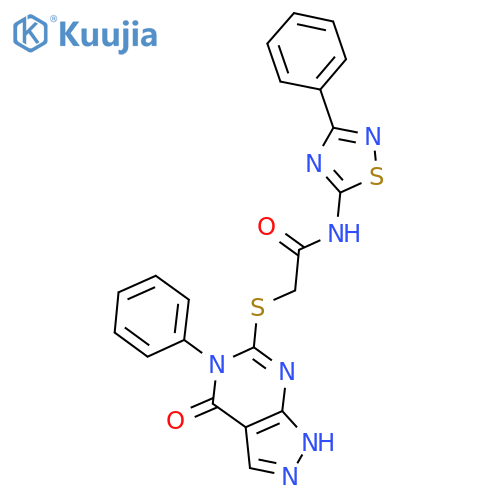 2-({4-oxo-5-phenyl-1H,4H,5H-pyrazolo3,4-dpyrimidin-6-yl}sulfanyl)-N-(3-phenyl-1,2,4-thiadiazol-5-yl)acetamide structure