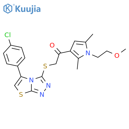 2-{5-(4-chlorophenyl)-1,2,4triazolo3,4-b1,3thiazol-3-ylsulfanyl}-1-1-(2-methoxyethyl)-2,5-dimethyl-1H-pyrrol-3-ylethan-1-one structure