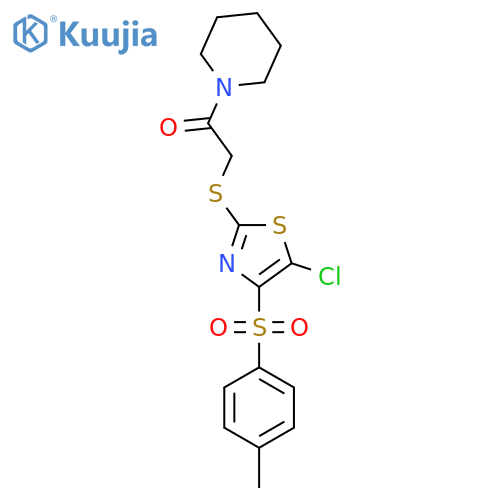 2-{5-chloro-4-(4-methylbenzenesulfonyl)-1,3-thiazol-2-ylsulfanyl}-1-(piperidin-1-yl)ethan-1-one structure