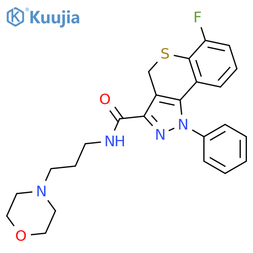 6-fluoro-N-[3-(morpholin-4-yl)propyl]-1-phenyl-1,4-dihydrothiochromeno[4,3-c]pyrazole-3-carboxamide structure