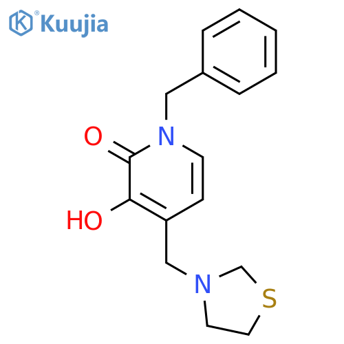 2(1H)-PYRIDINONE, 3-HYDROXY-1-(PHENYLMETHYL)-4-(3-THIAZOLIDINYLMETHYL)- structure