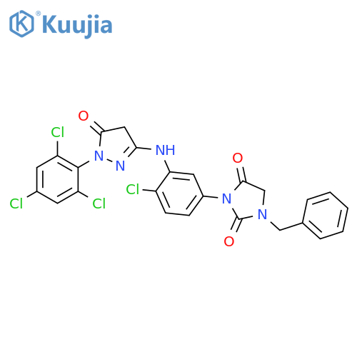 2,4-Imidazolidinedione, 3-[4-chloro-3-[[4,5-dihydro-5-oxo-1-(2,4,6-trichlorophenyl)-1H-pyrazol-3-yl]amino]phenyl]-1-(phenylmethyl)- structure