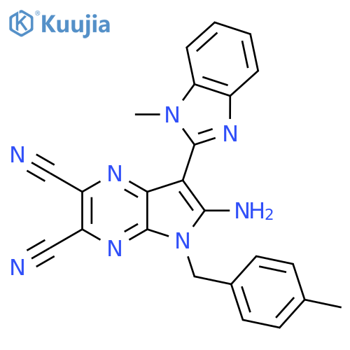 6-Amino-7-(1-methylbenzimidazol-2-yl)-5-[(4-methylphenyl)methyl]pyrrolo[2,3-b]pyrazine-2,3-dicarbonitrile structure