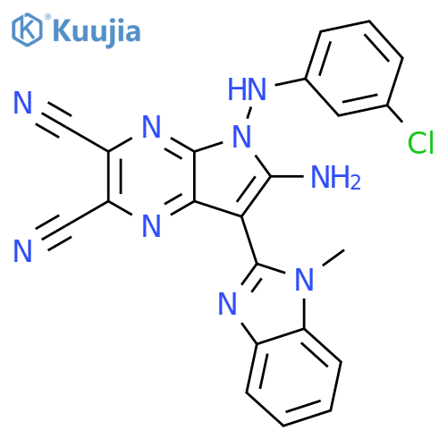 6-amino-5-(3-chloroanilino)-7-(1-methyl-1H-benzimidazol-2-yl)-5H-pyrrolo[2,3-b]pyrazine-2,3-dicarbonitrile structure