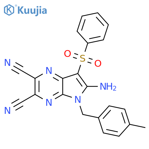 6-Amino-7-(benzenesulfonyl)-5-[(4-methylphenyl)methyl]pyrrolo[2,3-b]pyrazine-2,3-dicarbonitrile structure