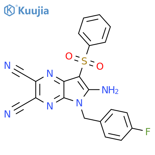 6-Amino-7-(benzenesulfonyl)-5-[(4-fluorophenyl)methyl]pyrrolo[2,3-b]pyrazine-2,3-dicarbonitrile structure