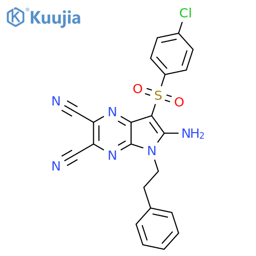 6-amino-7-(4-chlorophenylsulfonyl)-5-phenethyl-5H-pyrrolo[2,3-dicarbonitrile structure