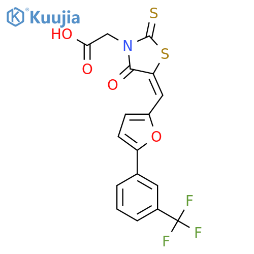 [(5E)-4-oxo-2-thioxo-5-({5-[3-(trifluoromethyl)phenyl]furan-2-yl}methylidene)-1,3-thiazolidin-3-yl]acetic acid structure