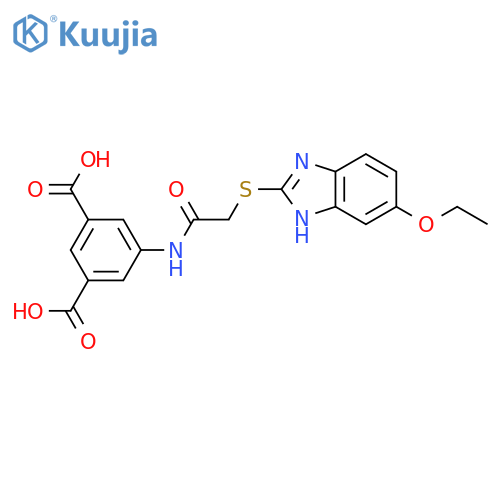 <br>5-({[(5-ethoxy-1H-benzimidazol-2-yl)sulfanyl]acetyl}amino)benzene-1,3-dicar boxylic acid structure