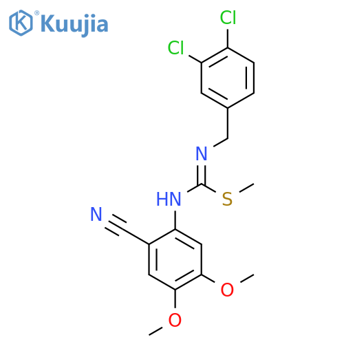 1-Cyano-2-{[(Z)-[(3,4-dichlorobenzyl)amino](methylsulfanyl)methylidene]amino}-4,5-dimethoxybenzene structure