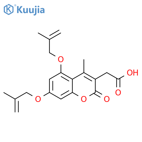 2-(4-methyl-5,7-bis((2-methylallyl)oxy)-2-oxo-2H-chromen-3-yl)acetic acid structure