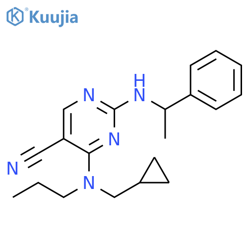 5-Pyrimidinecarbonitrile,4-[(cyclopropylmethyl)propylamino]-2-[(1-phenylethyl)amino]- structure