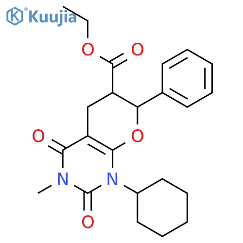 ethyl 1-cyclohexyl-3-methyl-2,4-dioxo-7-phenyl-1,3,4,5,6,7-hexahydro-2H-pyrano[2,3-d]pyrimidine-6-carboxylate structure