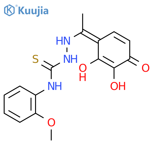 2-[(1E)-1-(2,3-dihydroxy-4-oxocyclohexa-2,5-dien-1-ylidene)ethyl]-N-(2-methoxyphenyl)hydrazinecarbothioamide structure