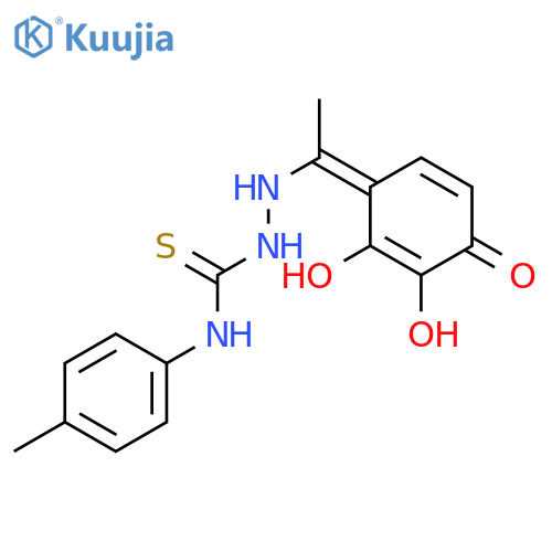 2-[(1E)-1-(2,3-dihydroxy-4-oxocyclohexa-2,5-dien-1-ylidene)ethyl]-N-(4-methylphenyl)hydrazinecarbothioamide structure