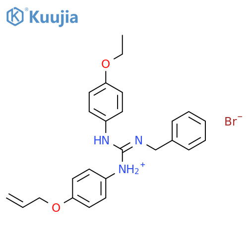 N-[N'-benzyl-N-(4-ethoxyphenyl)carbamimidoyl]-4-(prop-2-en-1-yloxy)anilinium bromide structure