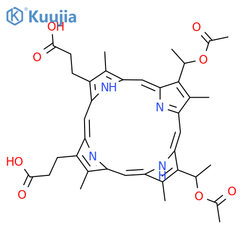 21H,23H-Porphine-2,18-dipropanoicacid, 7,12-bis[1-(acetyloxy)ethyl]-3,8,13,17-tetramethyl- structure
